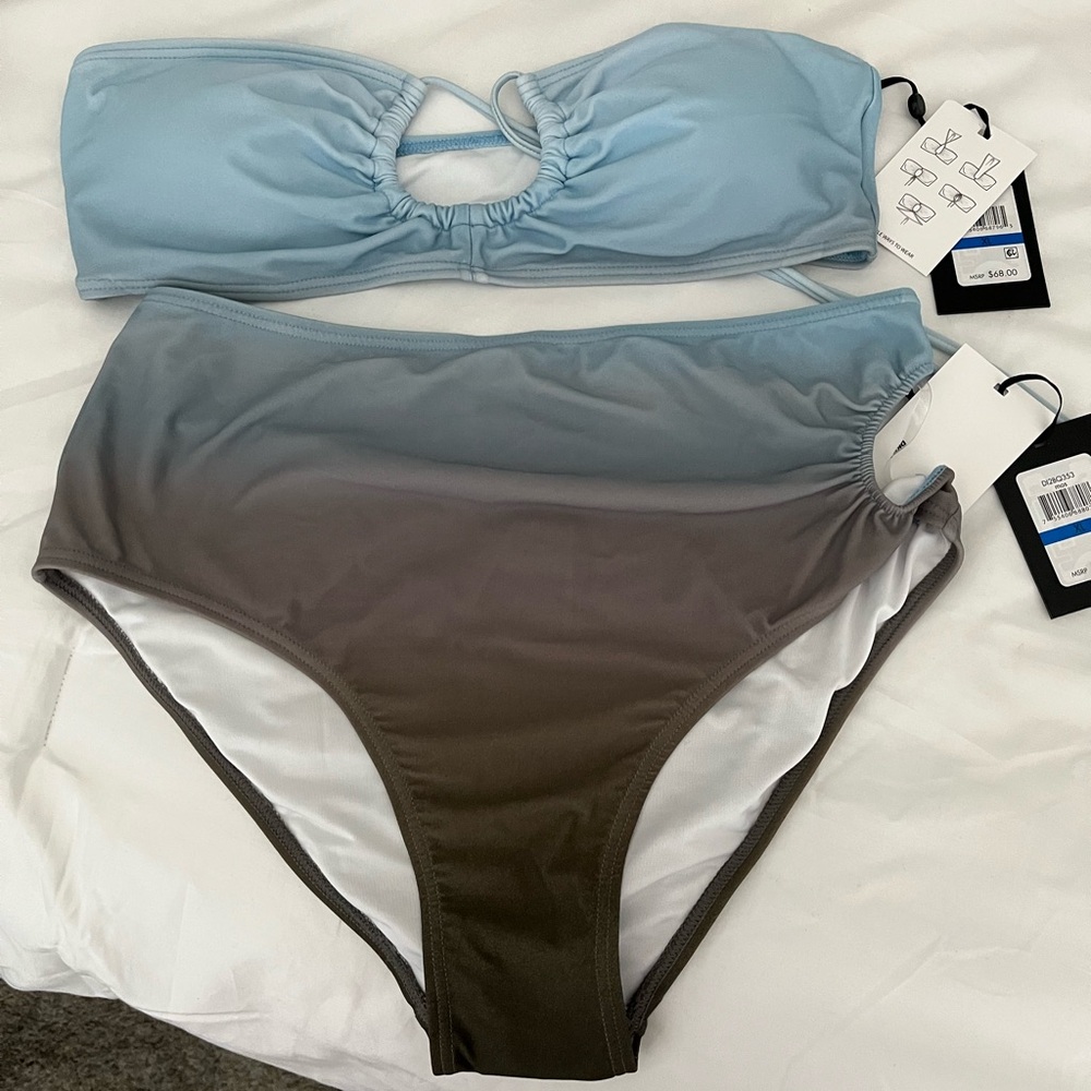 Donna Karan Blue and Brown Bikini Set with Bandeau Top